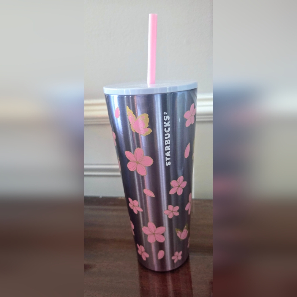 Starbucks Limited Edition Pink Cherry Blossom Metallic Tumbler, NWT